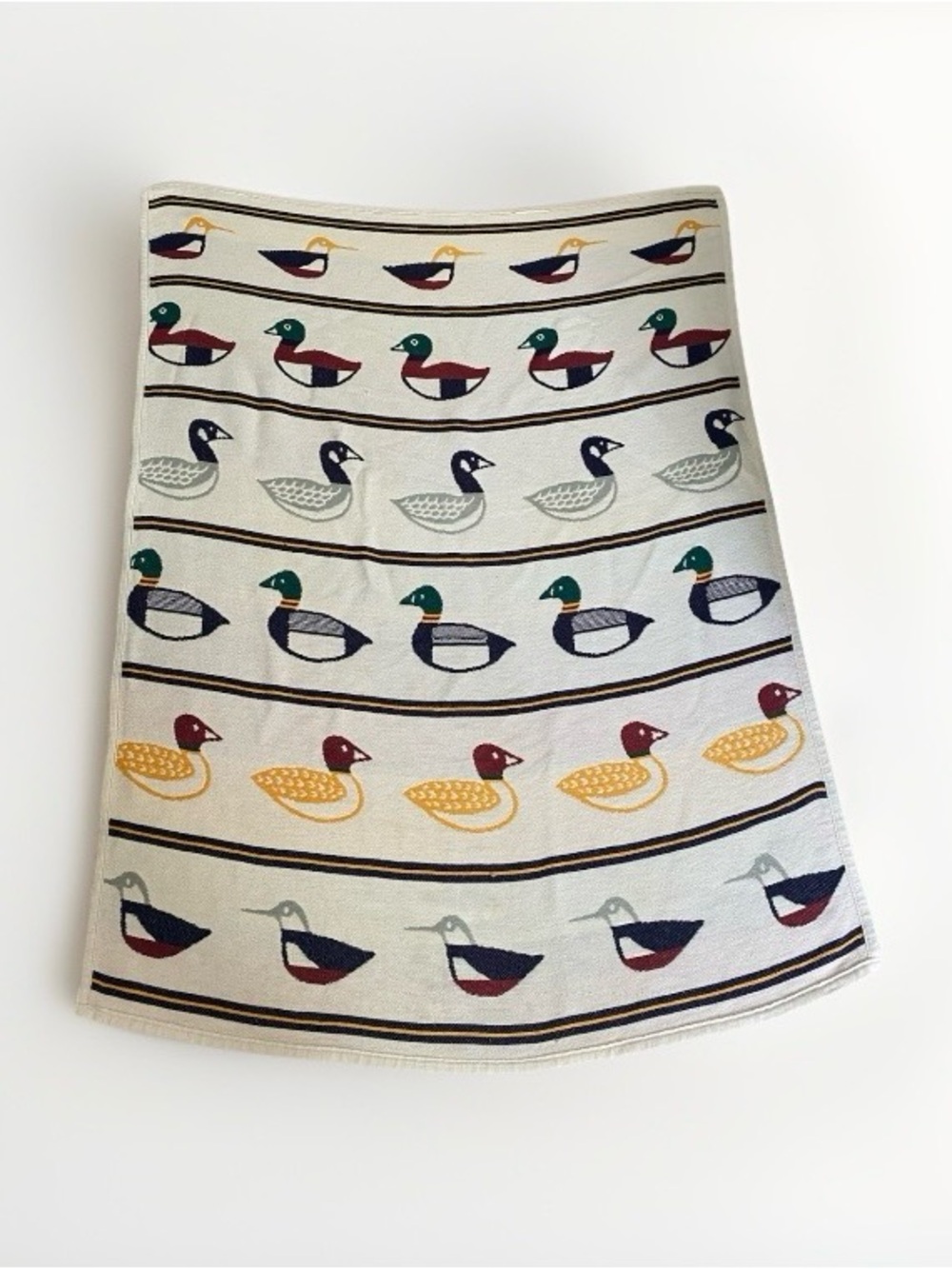 Vintage Waterfowl Duck Goose Woven Cotton Throw Blanket Rustic Cabin Lodge Decor